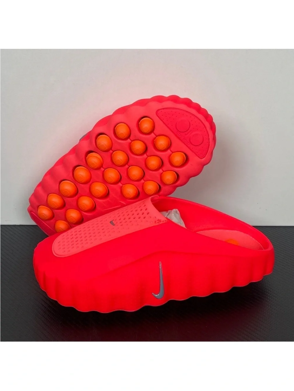 Nike Kids Bright Red Slip-On Clog with Orange Studded Outsole